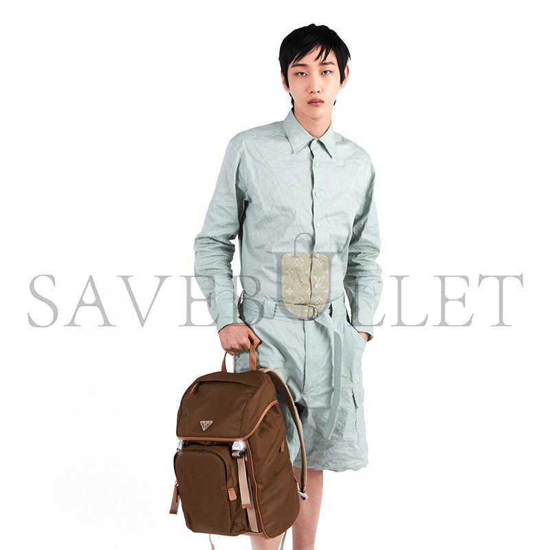 Pra*a re-nylon and leather backpack 2vz135 f0594 (45*27*17cm)